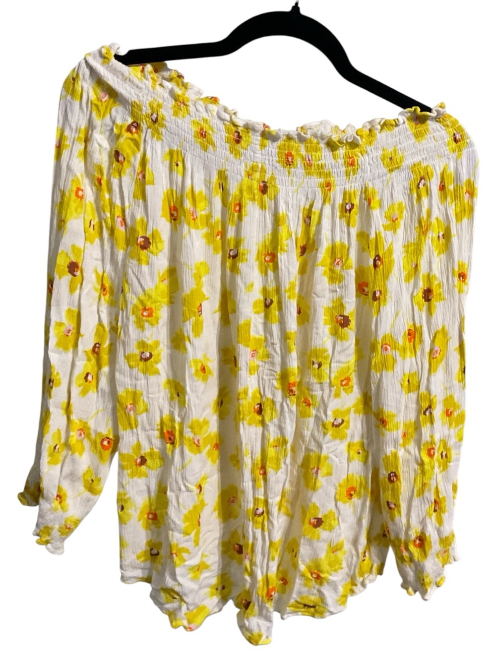Melloday Floral Off-the-Shoulder Peasant Blouse XL White Yellow Rayon Boho A26 - Picture 3 of 5